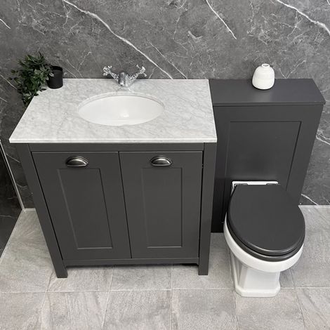 Salisbury Traditional Vanity Suite 1300mm Dark Grey Inc Toilet with Marble Top, No Tap (1/5)