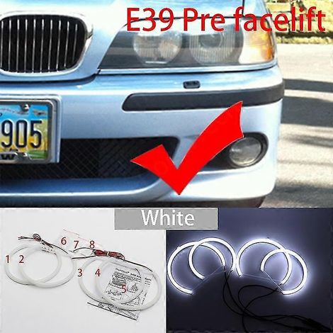 Hochwertiges SMD-Baumwoll-LED-Angel-Eye-Halo-Ring-Set mit Umschaltfunktion für BMW 5er E39 525i, 528i, 530i, 540i (vor Facelift), Weiß