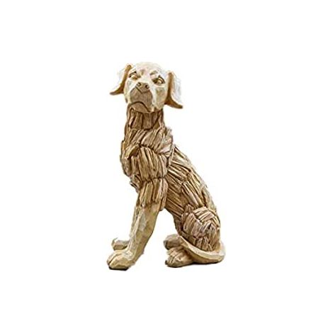 2x Wood Effect Dog Ornaments, Large 35cm Rustic Wood Effect Sitting Labrador Dogs Sculpture Driftwood (1/5)