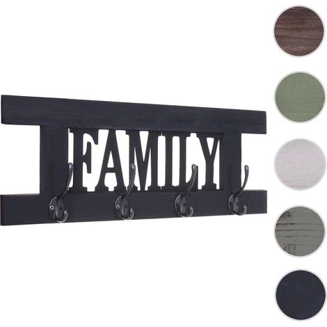 Garderobe murale HWC-C60 Family, planche vestiaire, style shabby chic, vintage 60x21cm - gris foncé