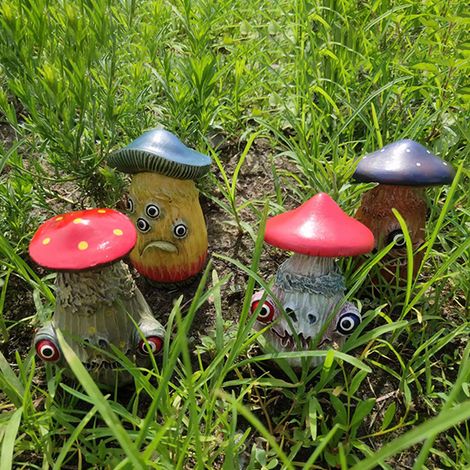 Statuette de jardin champignon d'Halloween aux yeux effrayants, résine, décoration extérieure terrasse cour. (1/5)