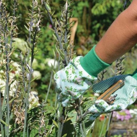 Gants de jardinage vert motif fleuri