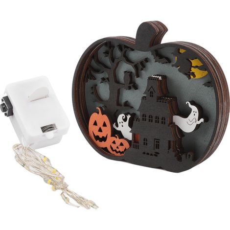 Petite citrouille lumineuse en bois pour décoration Halloween, ornement mignon de bureau pour maison