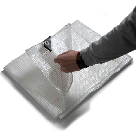 Toile multiusage avec Oeillets imperméable Leno 140 g/m² Blanc / Transparent 6 x 1,5 m