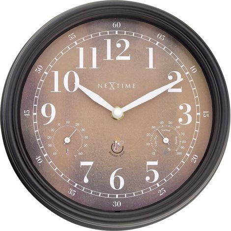 NeXtime Wanduhr Jasmine Kunststoff schwarz Ø 23,5 cm Hygro-/Thermometer (1/5)