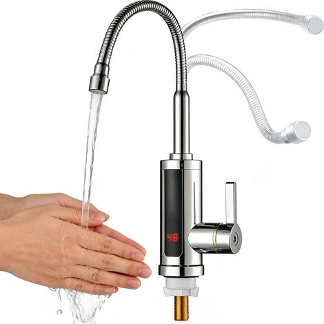 Robinet Électrique avec Chauffe-Eau Instantané, 220 V 3000 W, Rotatif à 360°, Affichage de la Température LED, Robinet Chauffe Eau Instantané pour Cuisine, Salle de Bain (1/5)