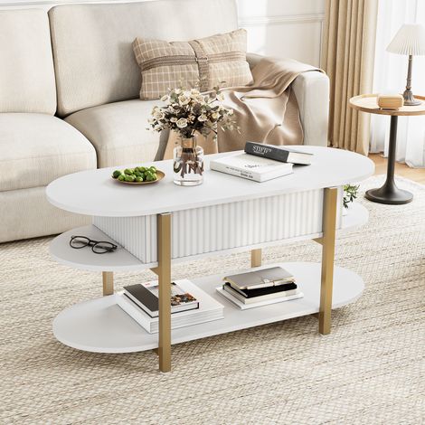 BLANKETSWARM - Table basse relevable 100 cm – Hauteur ajustable 50 - 63cm – Style moderne – Table centrale pour salon – Bois MDF et métal, Blanc
