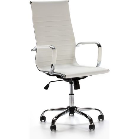 Sillón de Oficina MAX reclinable Blanco. Piel sintética. Silla ejecutiva con reposacabezas y conjín engrosados. Altura Ajustable. Diseño ergonómico