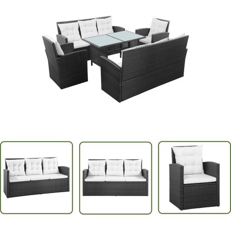 The Living Store 5-tlg. Garten-Lounge-Set mit Auflagen Poly Rattan Schwarz - Gartenmöbeln - Lounge-Set - Outdoor Möbel - Rattan Sofa - Esstisch (1/5)
