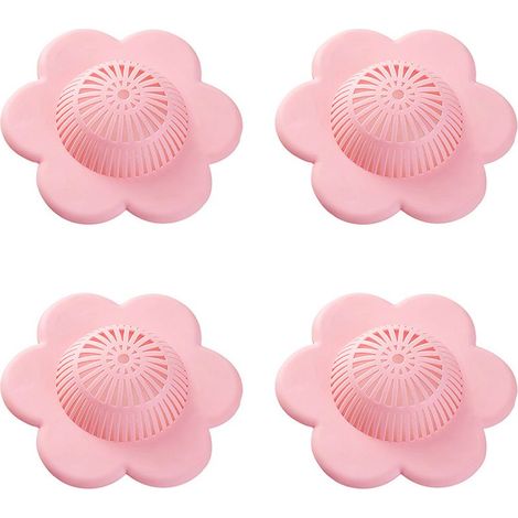 Couvercles de bonde de douche et de baignoire en silicone avec ventouses pour attrape-cheveux (rose) (1/5)
