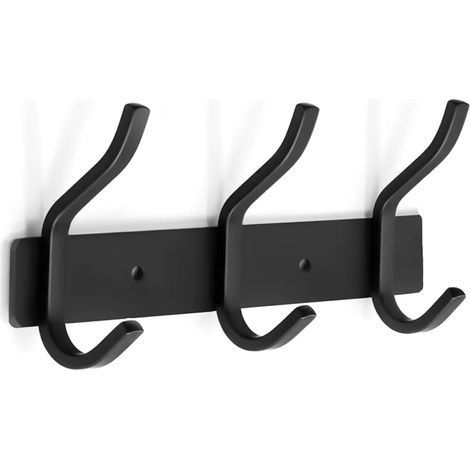 1 Porte Manteau Mural, Acier Inoxydable, 3 Crochets, Design Double Usage, Noir, Pour Salle de bain, Cuisine (1/5)