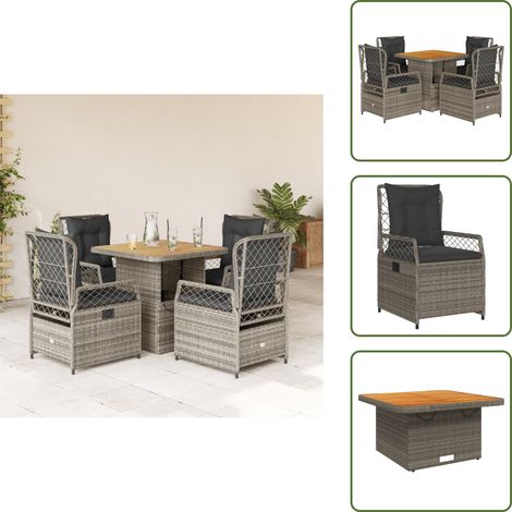 Sillas de jardín - vidaXL Set comedor de jardín 5 piezas con cojines ratán sintético gris - Mesa de jardín
