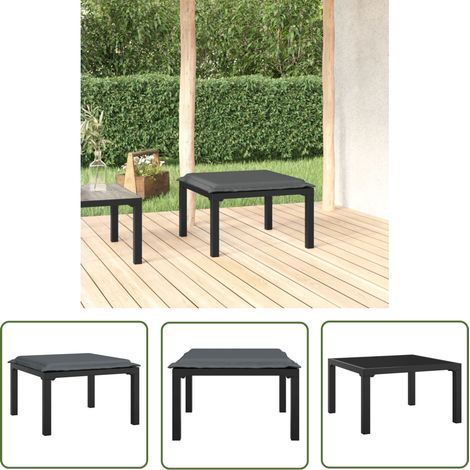 The Living Store Repose-pied de jardin avec coussin noir et gris résine tressée - Chaise De Jardin - Mobilier De Jardin - Chaise Extérieure - Relax - Pouf Extérieur (1/5)