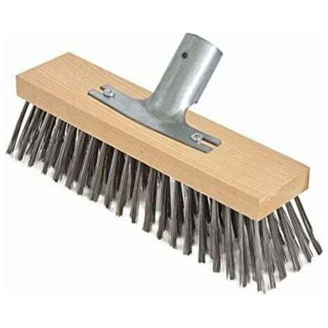 Balai à poils d'acier, 30 cm avec support de manche en métal – Ø 28 cm – tête de brosse – corps en bois de hêtre de haute qualité