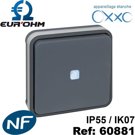 60889 Eur'ohm Oxxo - Interrupteur Va-et-vient Lumineux Encastré Blanc étanche Ip55
