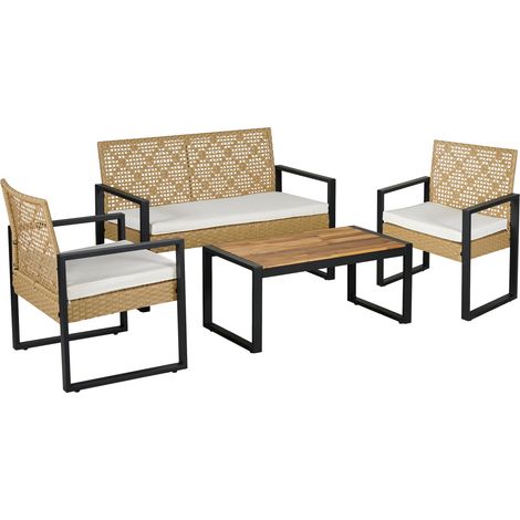 Conjunto de jardín de 4 piezas aspecto ratán beige negro natural 030010528 (1/5)