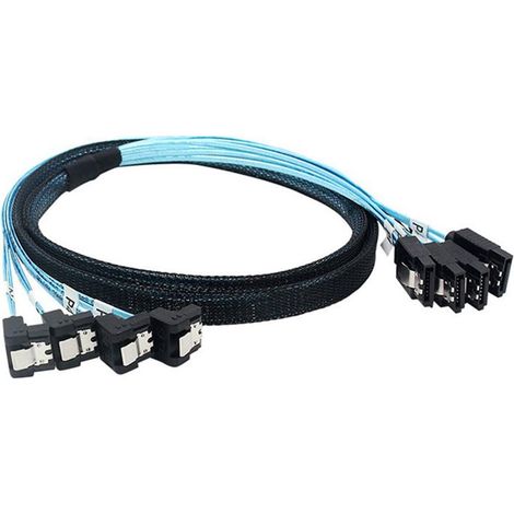 Cable de extensión SAS4.0 de 4SATA a 4SATA con conector hembra de 7 pines, apto para servidores, mainframes y discos duros SATA (90°, 50 cm). (1/4)