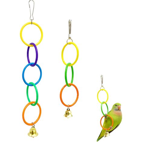 2PCS Colorful Parrot Climbing Toy, Hanging Bird Cage Exercise Rings with Bells for Interactive Play, Chewing & Fun Training Accessories for Small & Medium Parrots (1/5)
