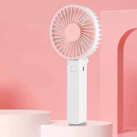 Faltbarer, leistungsstarker und tragbarer Ventilator, wiederaufladbar, 3 Belüftungsstufen, kleiner tragbarer Ventilator, rosa. (1/5)