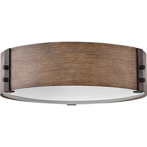 Elstead Hinkley Sawyer Plafonnier cylindrique traditionnel effet bois de séquoia, accents de fer rouille IP44 3x E14