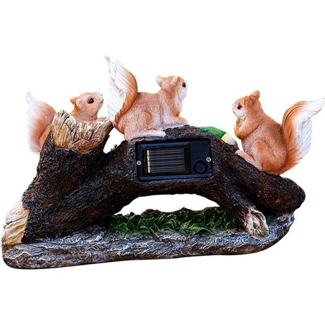 Lampe de Jardin Solaire à Écureuils en Résine pour Pelouse Extérieure, Lot de 3 Décorations Lumineuses Paysagères, Éclairage Écologique Autonome pour Jardin et Patio (1/5)
