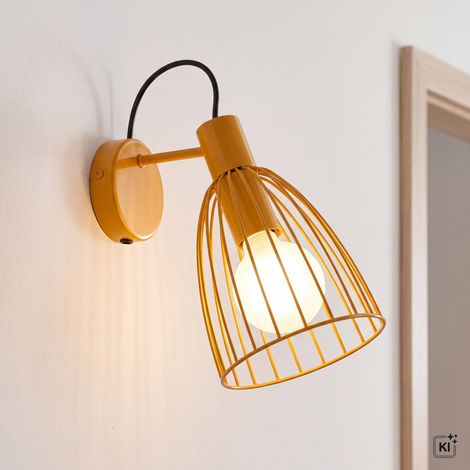 Kinderlampe Metall verstellbar B: 15 cm Ockergelb E27 Käfigschirm Wandlampe Wandspot (1/5)