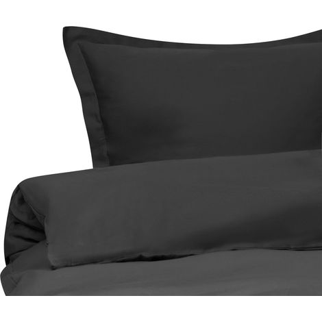 Ensemble de Housse de Couette Moderne en Satin de Coton 150 x 200 cm Taie Oreiller Noir Parkrose
