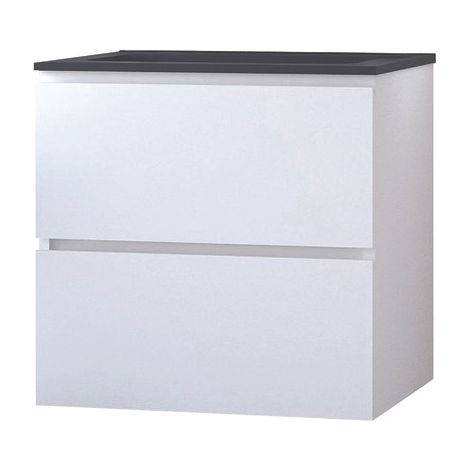 ONDEE ZEN - Meuble salle de bain à suspendre TRENDY - 60 cm -2 tiroirs - Blanc - Plan noir