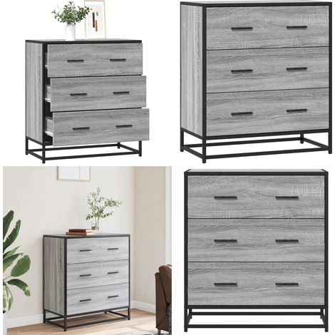 Aparador madera ingeniería y metal gris Sonoma 68x35x76 cm - Aparador gris - Madera de ingeniería