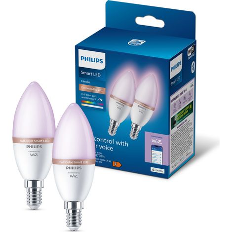 Philips Smart LED Slimme set di 2 E14 Lampadine a Candela (40W) Opaco Luce Bianco e colorata - WiFi