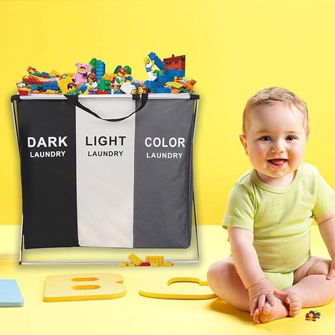 Panier à linge à 3 compartiments, paniers de séparation pour le linge foncé et coloré (1/5)