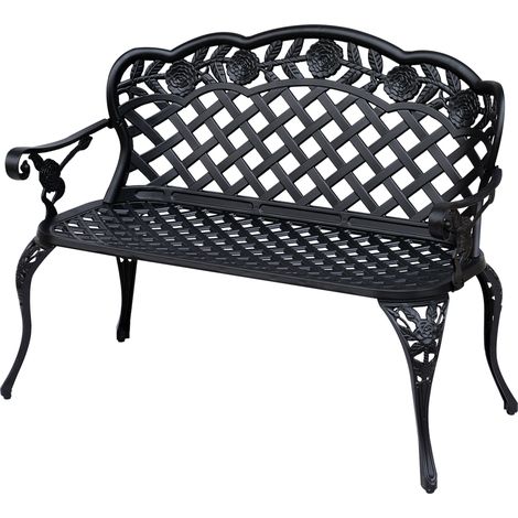 Garden Bench, Cast Aluminium, 107Lx58Wx85H cm-Black (1/5)