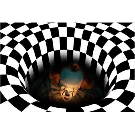 3D Tapis Rond, Halloween Illusion Paillasson Motif Clown Noir Blanc Carreaux Tourbillon Tapis Salon Tapis Antidérapant Tapis pour Halloween Salon Salle À Manger（4060cm）