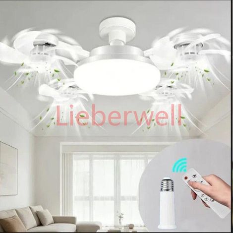 LED Ventilateur Plafond avec Lumiere,4 Fan têtes Lampe Ventilateur Plafonnier,3 Vitesses,Lampe Ventilateurs Plafond Avec Douille E27 (1/5)