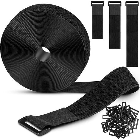 10m x 2cm Adjustable Cable Straps with 50 Loops, Black Reusable Cable Ties, Hook and Loop Fastening Strap for Cable Management, Black