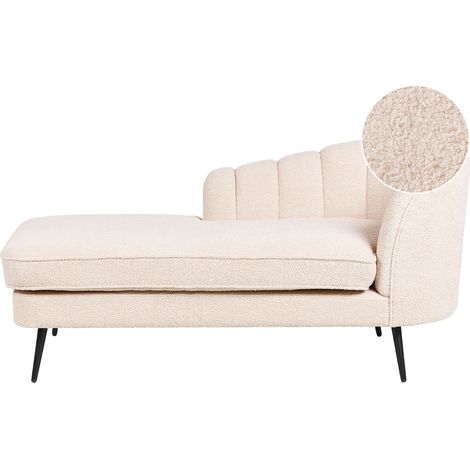 Chaise lounge bouclé derecho diseño moderno tapicería patas metal negras beige claro Allier
