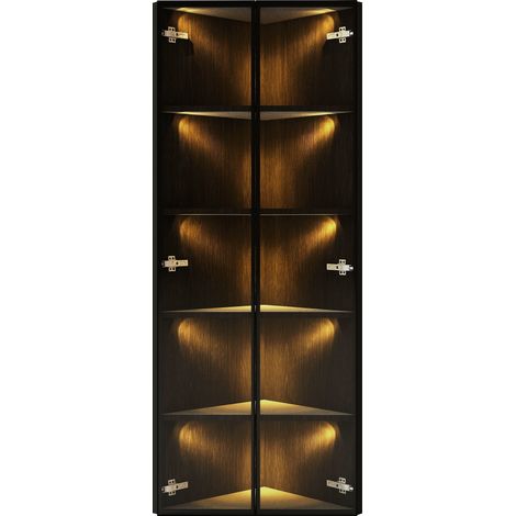 LED-Eckvitrine aus schwarzem Glas 62 x 35 x 160 cm MODENUIT (1/5)