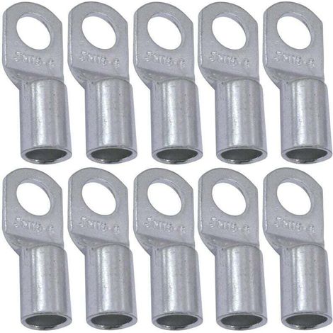 UlisemLot de 10 Cosses Electriques à Oeillet Tubulaire - Oeil - Ø6mm - Non Isolées - pour Conducteur 16mm² - Connecteur de Fil Electrique - Serrage - Couleur Argent (1/3)
