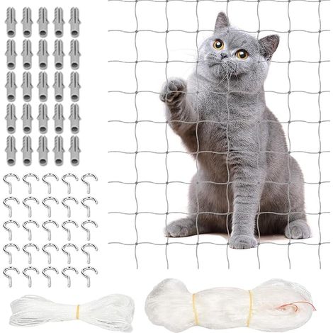 Filet pour chat pour balcon - Filet de protection pour chat - Fenêtre - Sans perçage - Filet transparent pour chat - Pour balcon - Pour sécuriser le balcon, les fenêtres