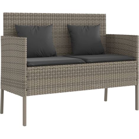 Banc de jardin Banc extérieur Banquette de jardin avec coussins gris résine tressée (1/5)