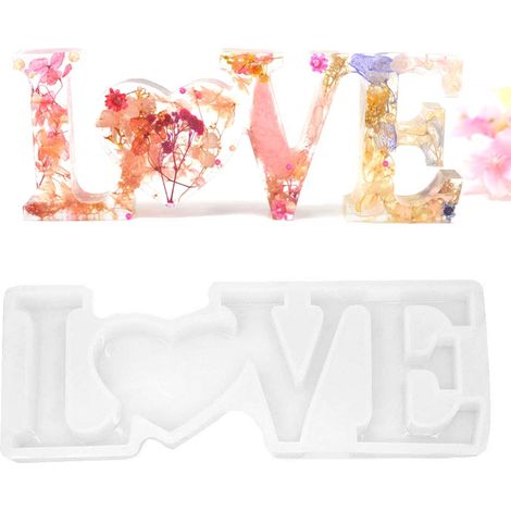 Moule silicone résine 3D lettre d'amour, moulage pour décoration maison, bricolage artisanal, ornement table. (1/5)