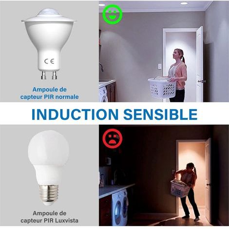 2pcs LED Ampoules de Capteur de Mouvement GU10 PIR Ampoule de Capteur de Lumière 5W Blanc Froid 6000K Auto On/Off LED Lampe de Sécurité pour Les Escaliers, Le Garage, La Passerelle, La Cour (1/4)