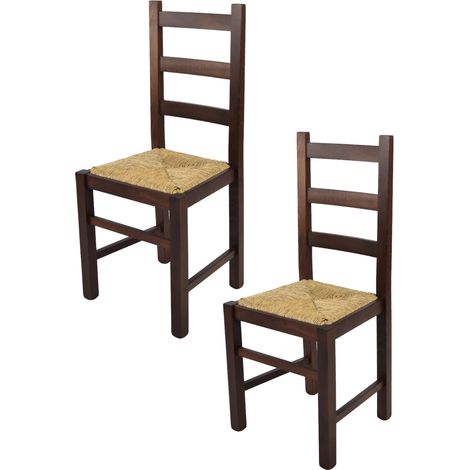 Tommychairs - Set 2 sedie modello Rustica per cucina bar e sala da pranzo, robusta struttura in legno di faggio color noce scuro e seduta in paglia