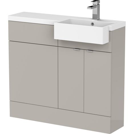 Alrewas Contemporary 2 Door Right-Hand Floor Standing Combination Unit with Basin, Pebble Grey, 1000mm