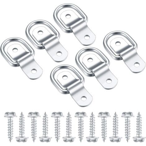 Anneaux D'arrimage en D, Crochet Fixation INOX, Anneau De Montage pour Anneau De Fixation, Darrimage Sangle 6 Pcs et 12 Vis pour Remorque Voiture, Hamac Bois, Camping (1/5)