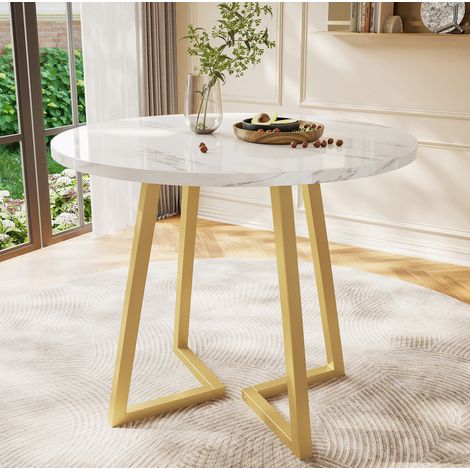 Runder Esstisch 80x75 cm Weiß aus MDF mit Metallgestell und verstellbaren Füßen (1/5)