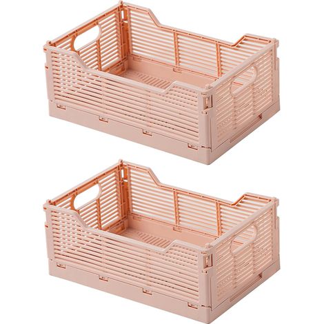 Lot de 2 Caisses Rangement Pliable Casier Pliant Cagette Plastique Pliable Boîte de Rangement pour Cuisine, Bureau, Chambre(Rose, 30 x 20 x 12 cm) (1/5)