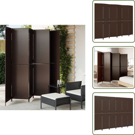 Paravent 6-tlg. Braun Poly Rattan - Raumteiler - Paravent - Holzoptik - Gartenmöbel - Balkonmöbeln (1/5)