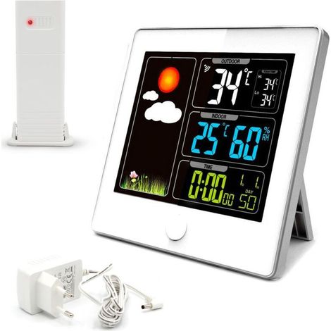 FOGCITY Station Météo Color My Day - Écran LCD Couleur - Température, Humidité, Heure & Date - Chargeur Inclus - Blanc (1/4)