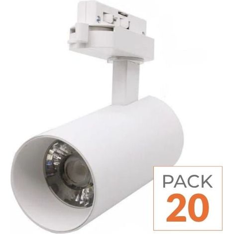 Spot LED sur Rail Monophasé CCT 20W 60° Blanc - 3000K/4000K/6500K (Pack de 20) - SILAMP